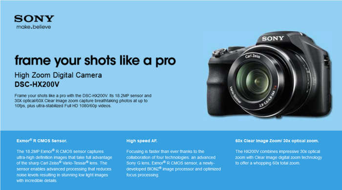 Sony Cyber-shot DSC-HX200V 18.2 MP Exmor R CMOS Digital Camera with 30x Optical Zoom